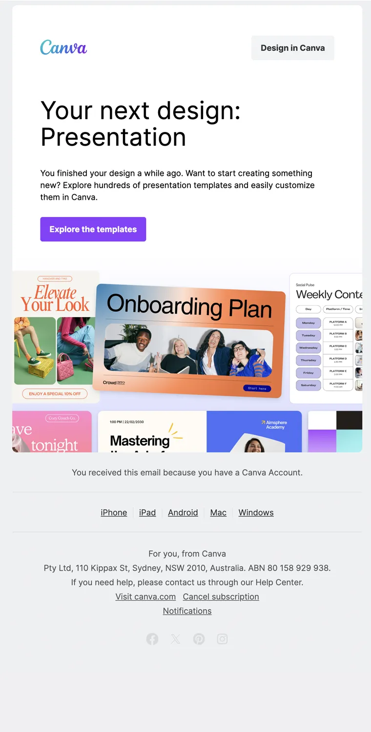 Template recommendation