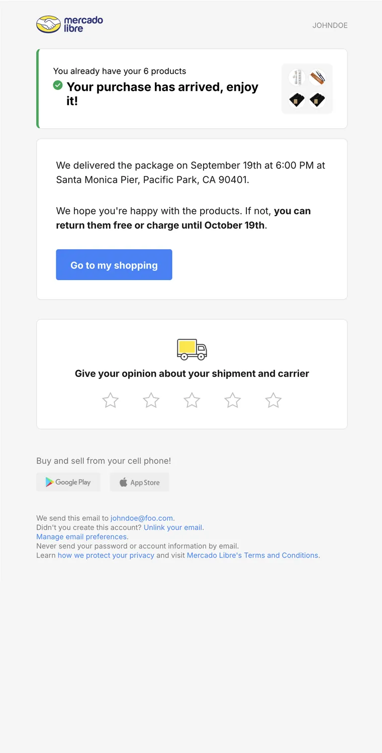 Purchase Delivered Confirmation